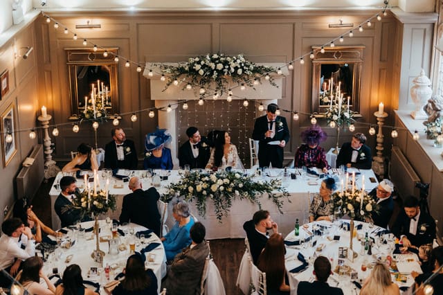 Olive House wedding reception with head table and string lighting for luxury event venue hire.