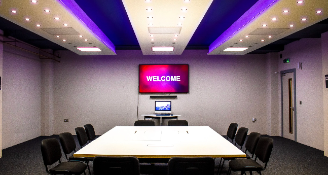 Modern meeting room in Destiny Church Glasgow, perfect for corporate events and presentations. - Banner