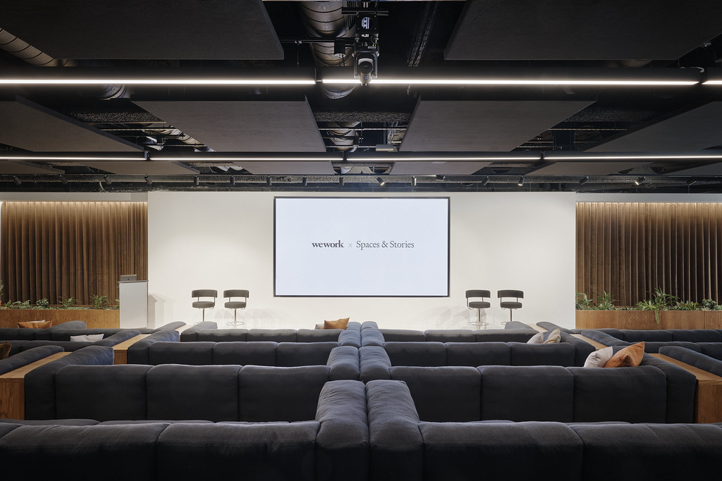 Modern auditorium in York Road with comfortable seating for events and networking.