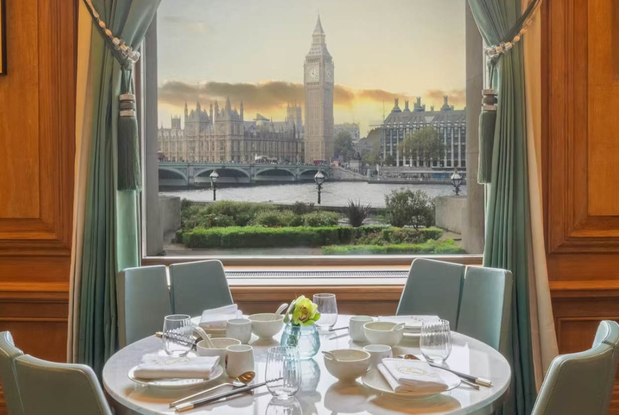 Elegant dining setup overlooking Big Ben, ideal for corporate events or private dinners. - Banner