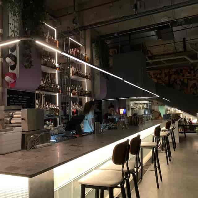 Brix Distillers bar interior: high-energy venue for networking reception and corporate happy hour.