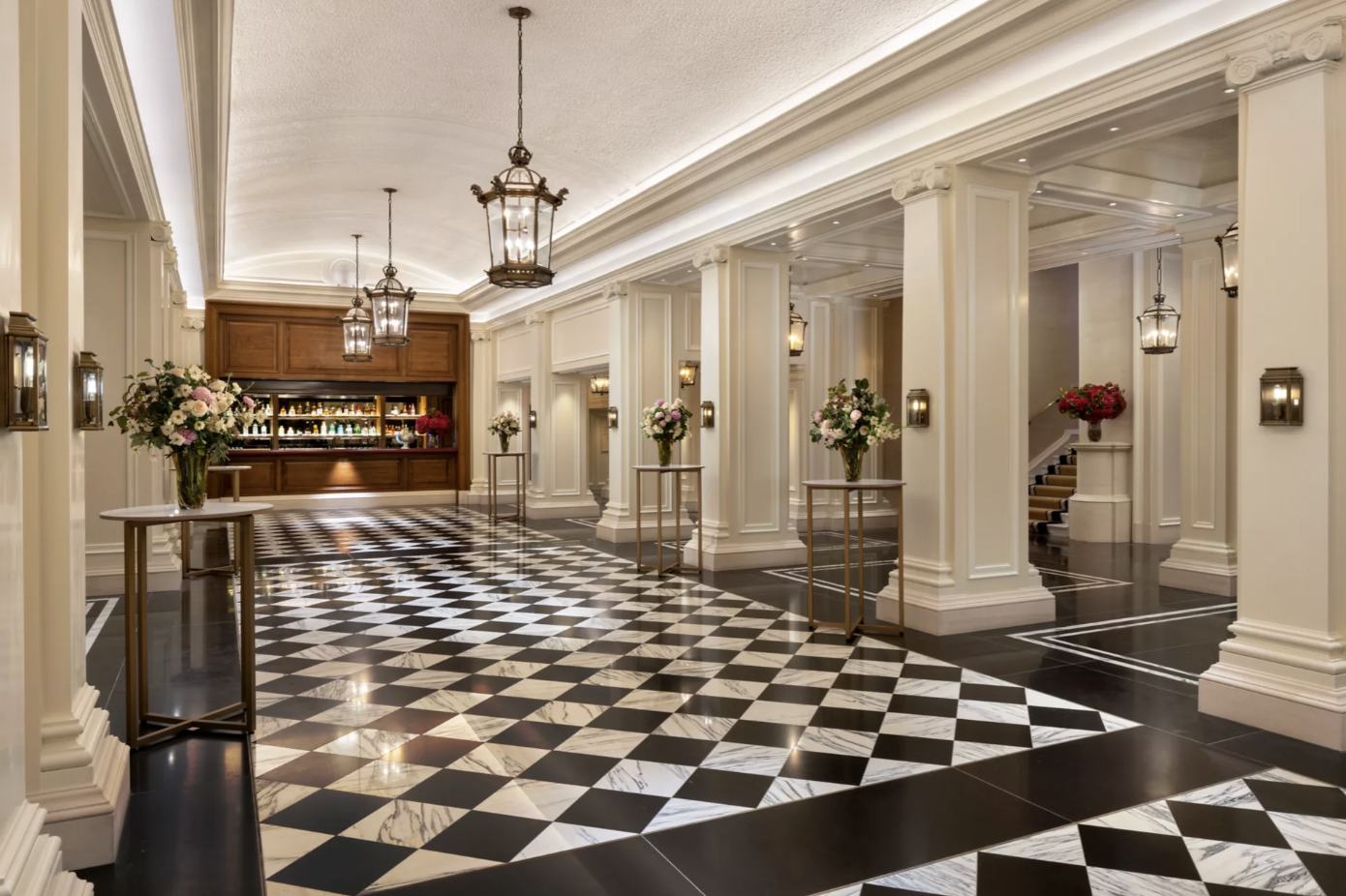 Lawrence Foyer at Raffles London: elegant venue with polished floor for upscale events.