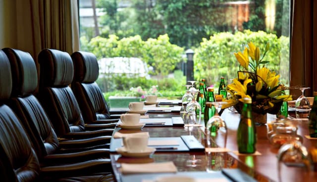 Plaza Lounge conference room at Radisson Blu Delhi, ideal for corporate meetings and events.