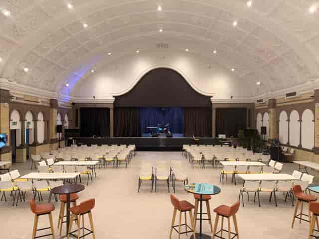 Great Hall at London Metropolitan University: versatile event stage for conferences and dinners.