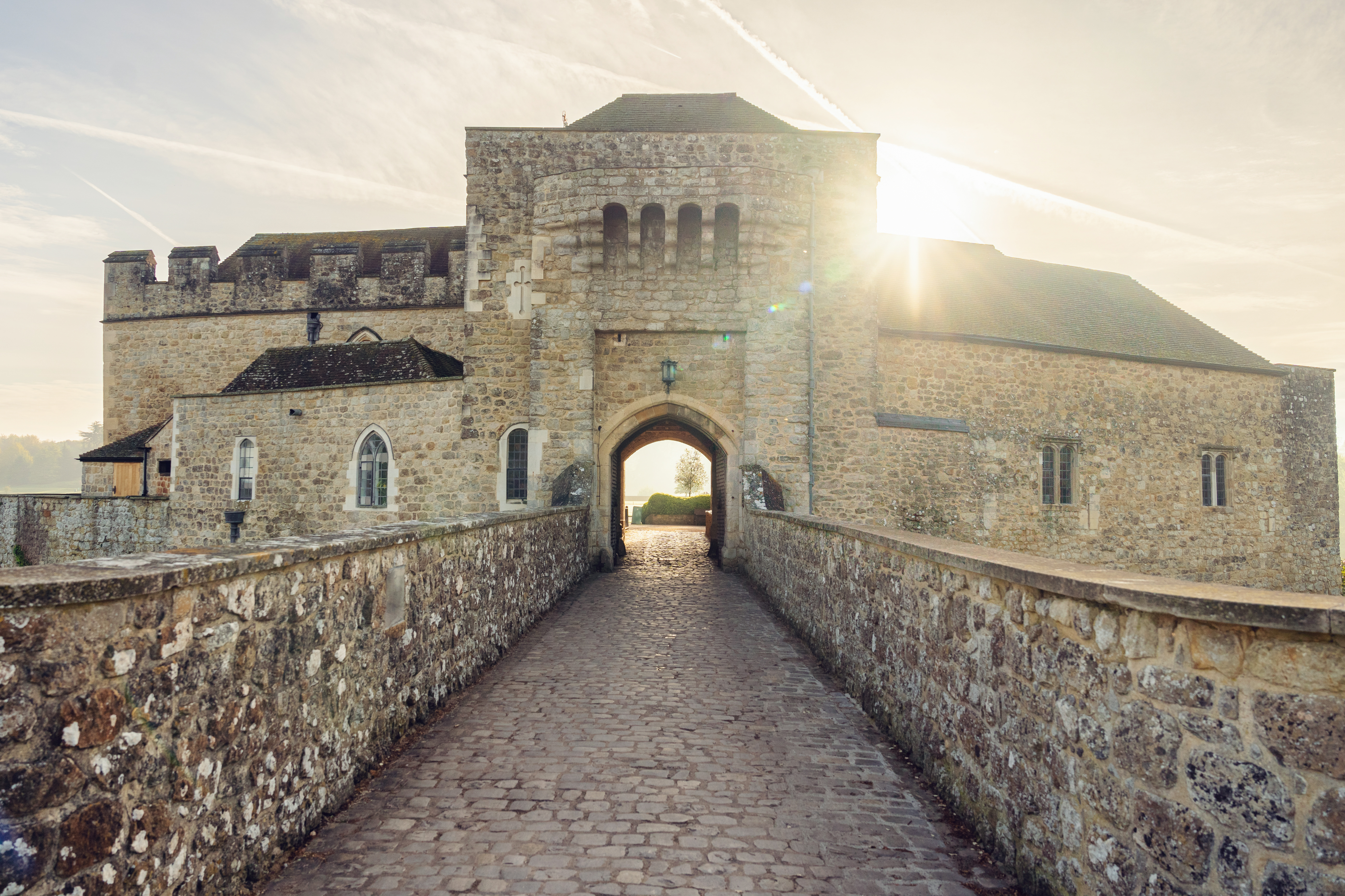 Historic Leeds Castle Gatehouse entrance, perfect for weddings and outdoor events.