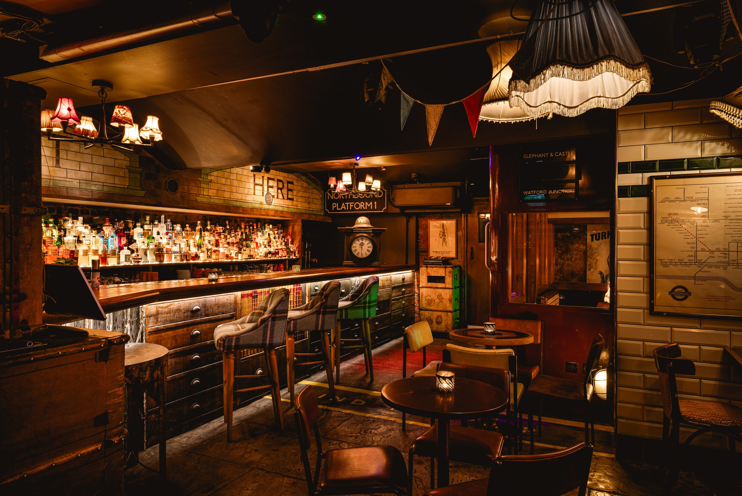 Cozy Cahoots bar with vintage decor, perfect for networking events and gatherings.