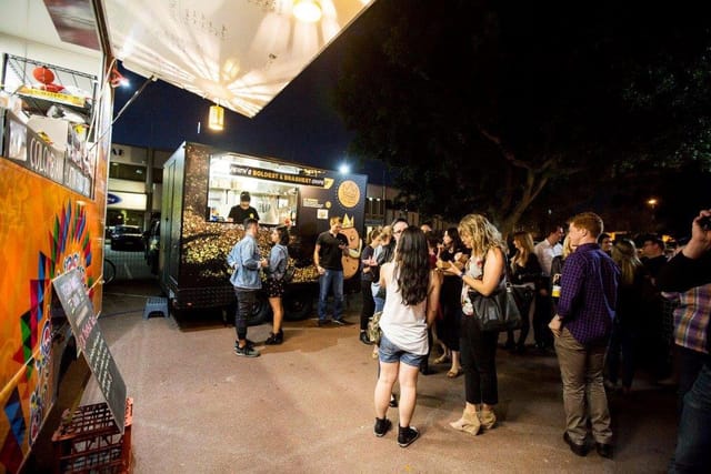 Food truck activation in Badlands Bar car park for networking and social events.