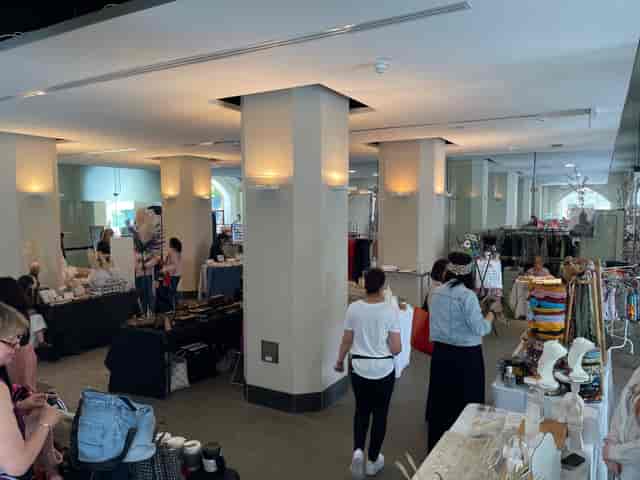 Boutique vendor showcase in Perth Town Hall with structural pillars for pop-up market events.