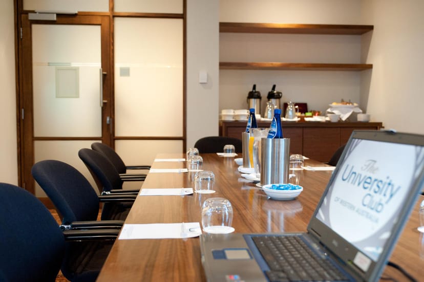 Boardroom seminar room at The University Club of WA for corporate meetings and professional events.
