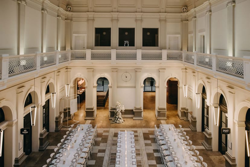 Postal Hall banquet venue: architectural formal event space for sophisticated corporate gatherings.