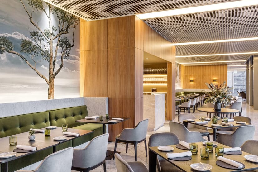 Wildflower restaurant: upscale wood-accented venue for corporate dinners and networking events.