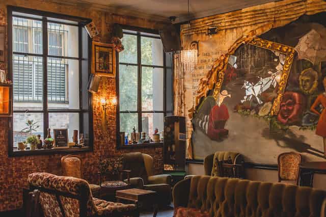 Intimate speakeasy bar, Lower Level Wolf Lane, ideal for small-group brainstorming or networking.