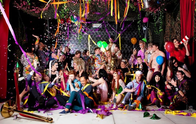Immersive after-party at Connections Nightclub with costumed crowd for gala event.