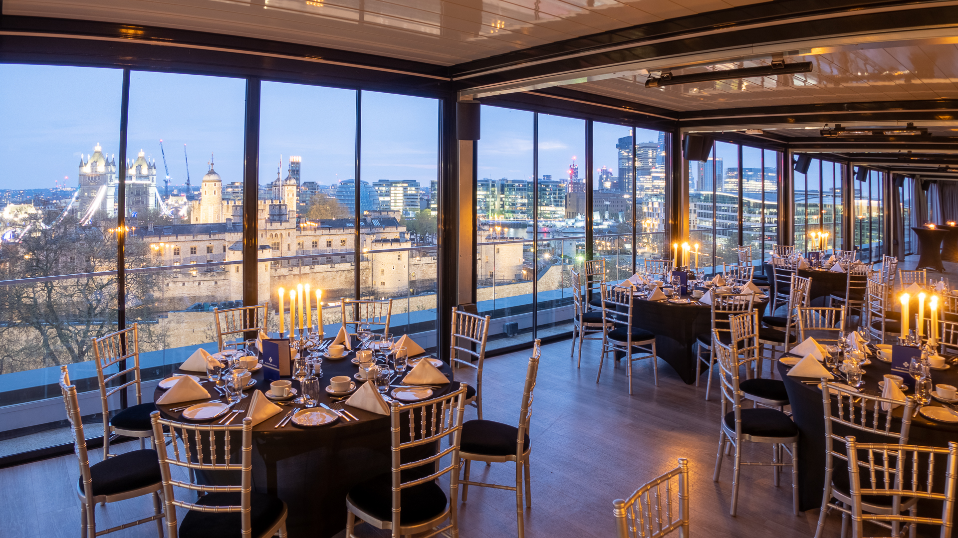 Elegant rooftop event space in The Skyline London with city views for galas and corporate events. - Banner