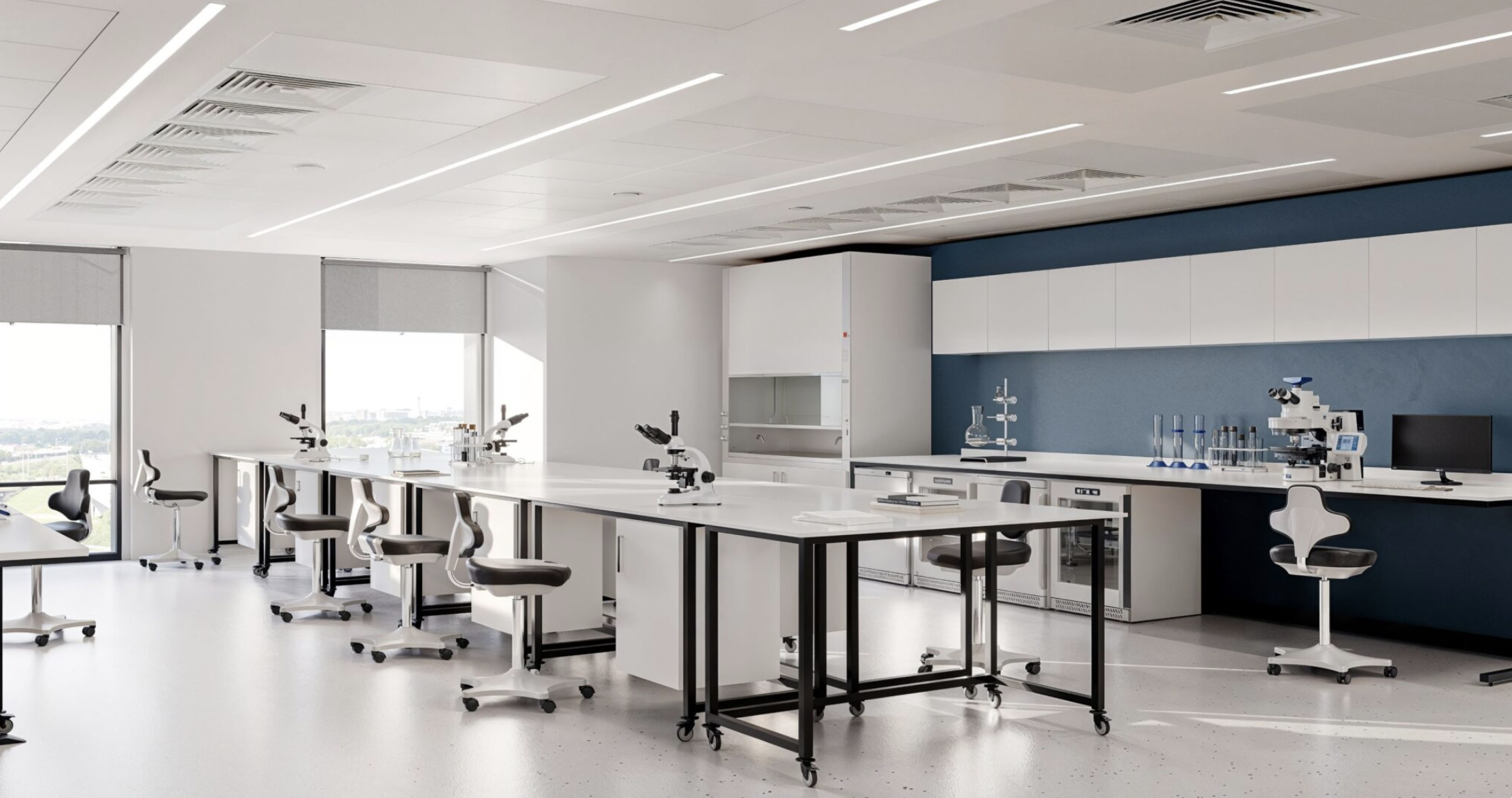 Modern lab space in Precision Health Accelerator for meetings and workshops.