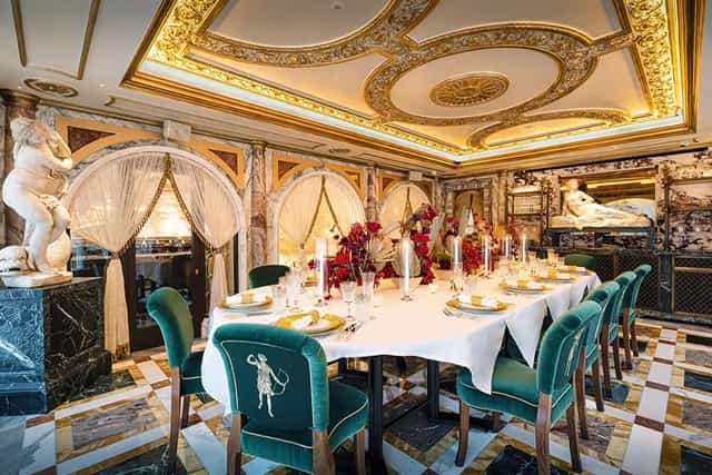 Opulent private dining setup in Orient Lounge for upscale events and gatherings.