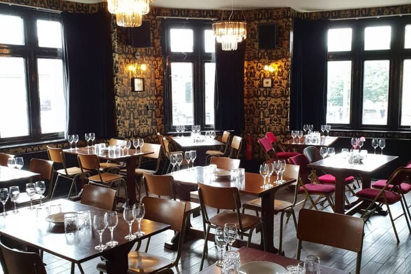 The Gold Room at The Leyton Star: casual restaurant event space with patterned wallpaper.