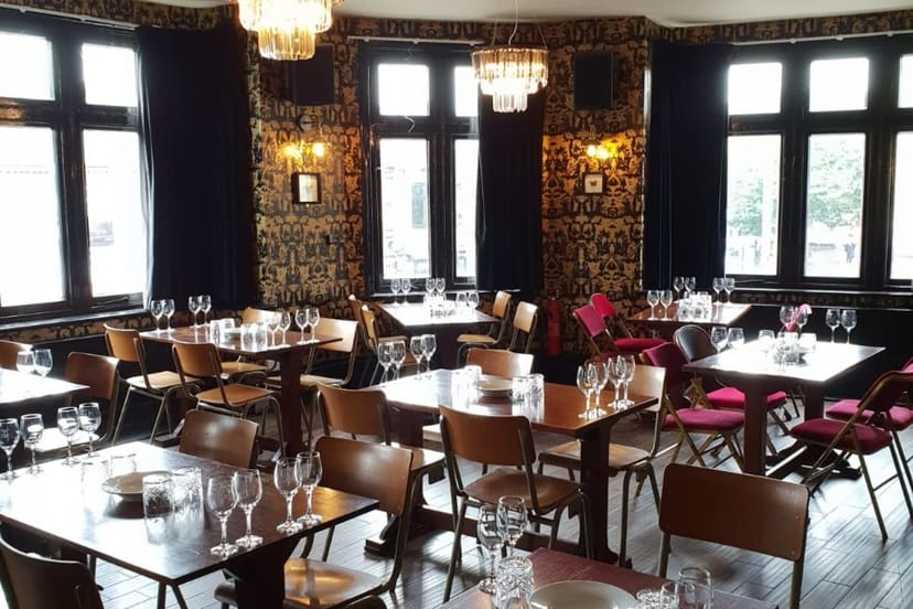 The Gold Room at The Leyton Star: casual restaurant event space with patterned wallpaper.