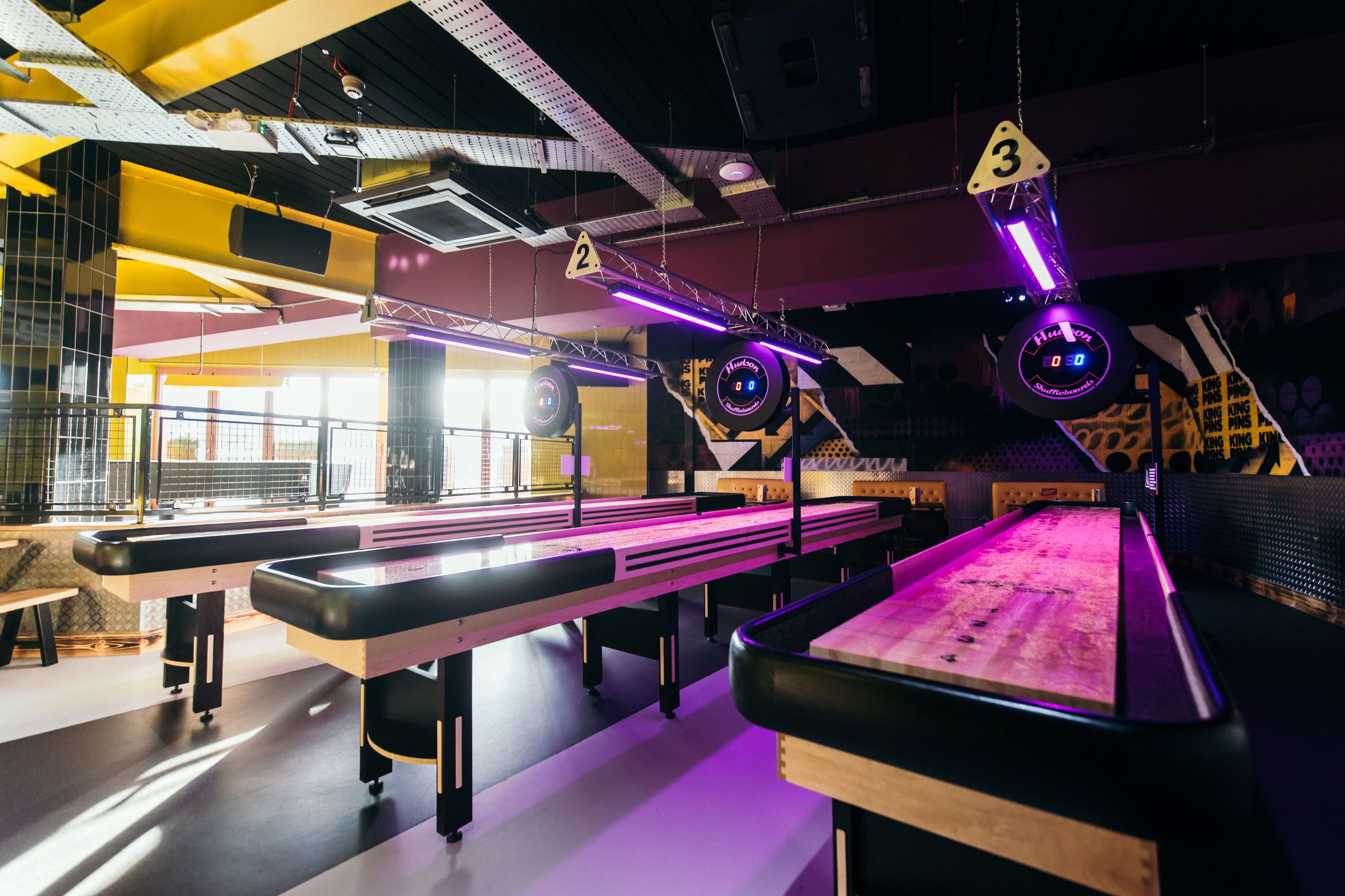 Vibrant Shuffle Zone at King Pins, Belfast - modern space for networking and team-building events.