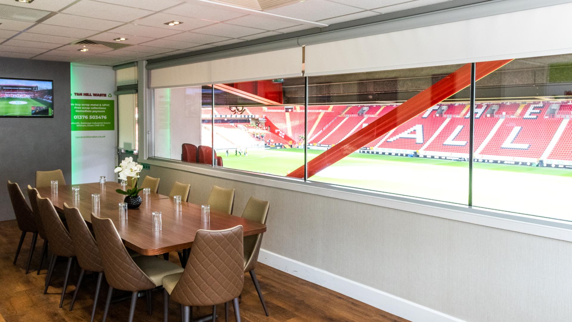 Executive Box at Charlton Athletic, elegant setting for corporate meetings and events.
