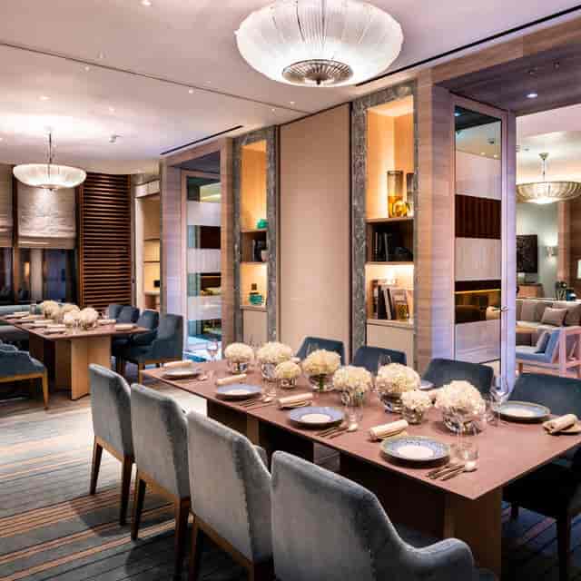 Pavyllon London private dining room with elegant decor for board meetings and VIP luncheons.