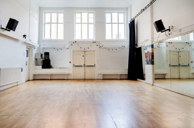 Hoxton Hall dance studio: bright, wooden-floored blank canvas for workshops and fitness events.
