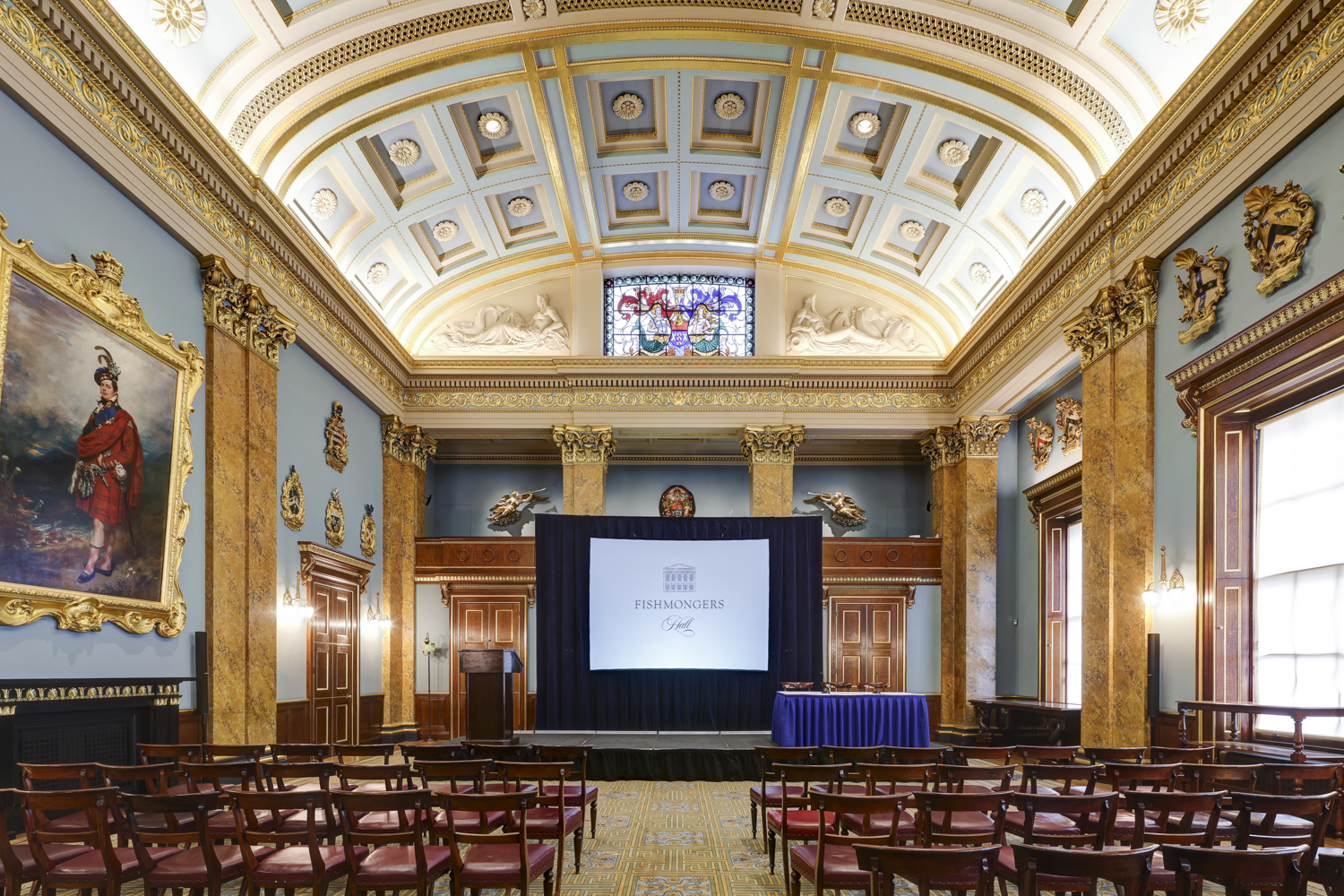 Banqueting Hall at Fishmongers' Hall, elegant venue for presentations and events.