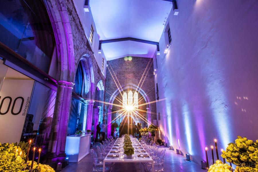 St Ethelburga's Centre event space with elegant table setting for corporate gatherings. - Banner