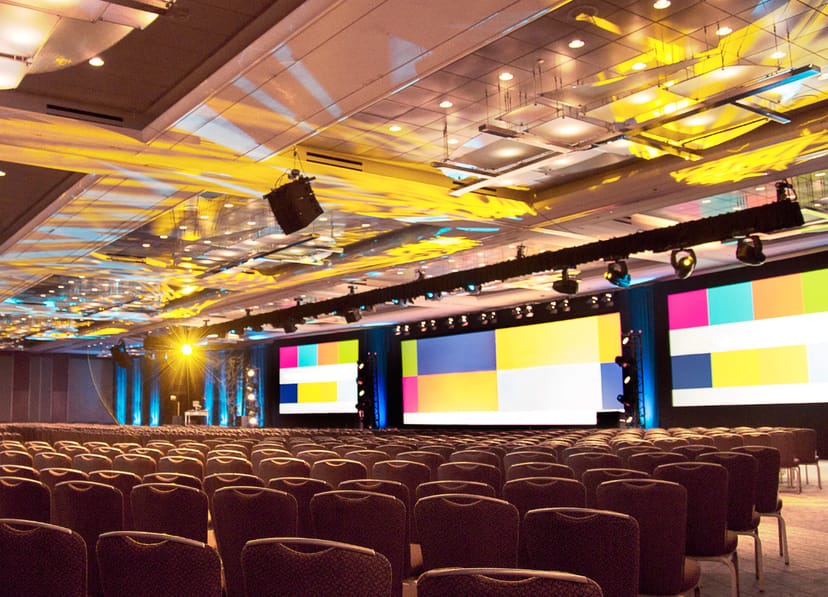 Conference space at Hyatt Regency Chicago, featuring spacious seating and vibrant decor.