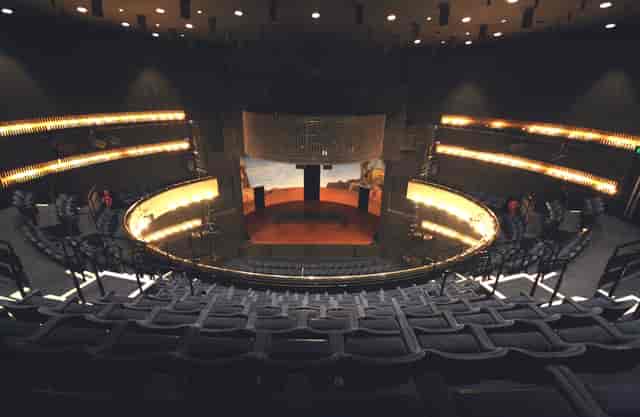 Main Stage at Nottingham Playhouse: circular seating for corporate events and presentations.