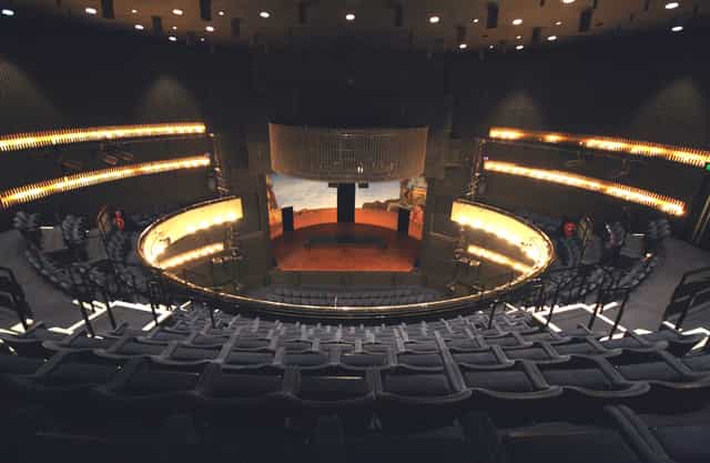 Main Stage at Nottingham Playhouse: circular seating for corporate events and presentations.