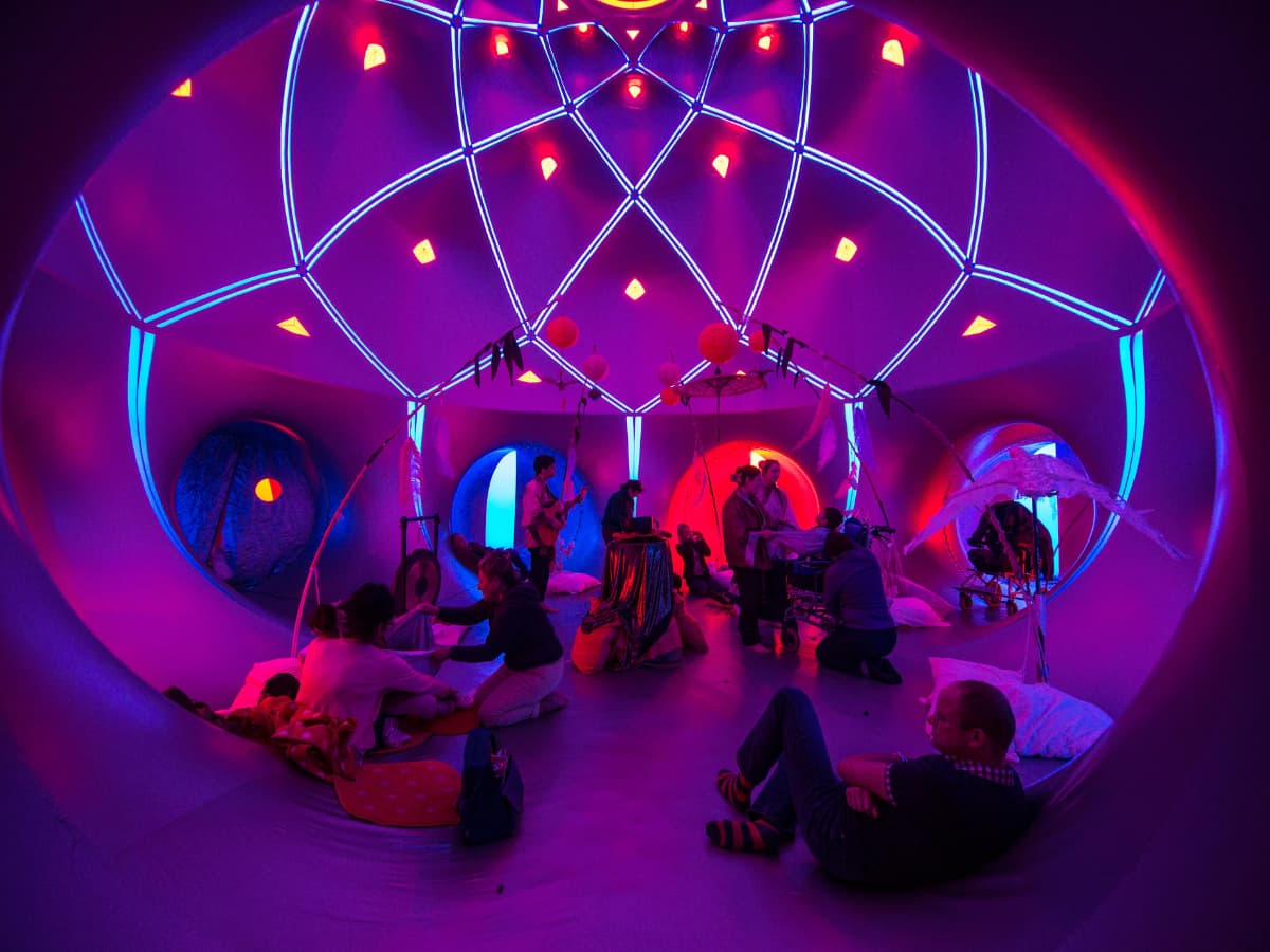 Vibrant Stealth Room 2 with geometric structure for engaging workshops and events.