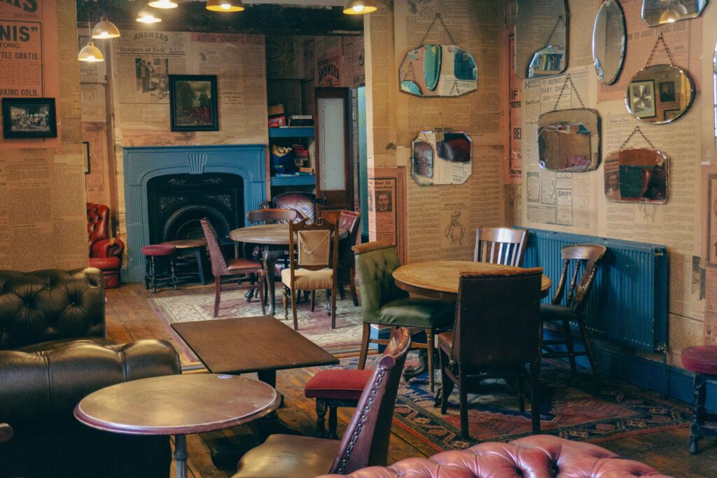 Chesterfield Lounge at Angel Microbrewery, vintage decor, ideal for intimate gatherings.