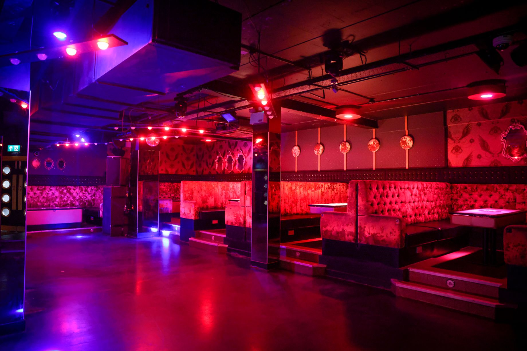 Main Room at The Palais Nottingham with vibrant lighting for corporate events or private parties.