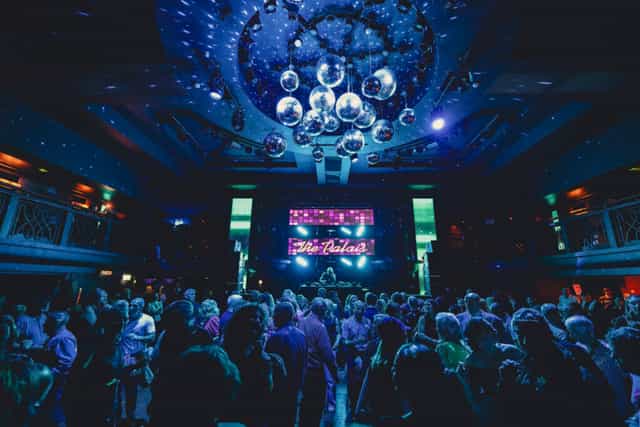 Vibrant event space in Palais Nottingham with dynamic lighting for live performances.