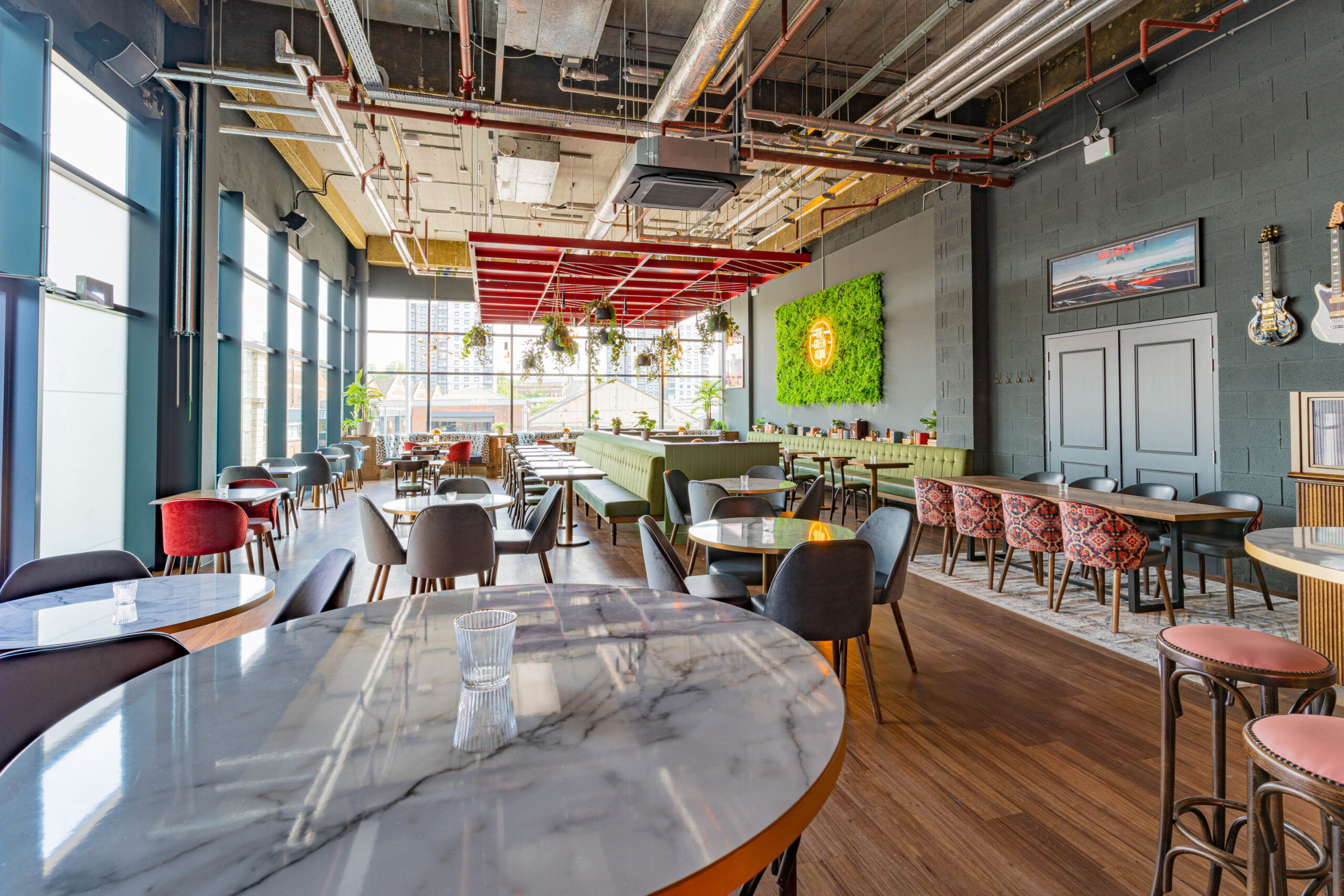 Modern event space with stylish seating in The Green Room, Motorpoint Arena Nottingham.