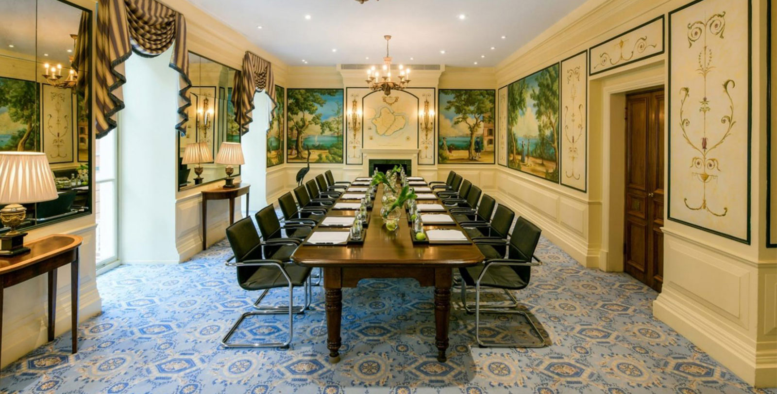 Boardroom setup in historic Henley Room, The Manor of Hurst for executive meetings and conferences.