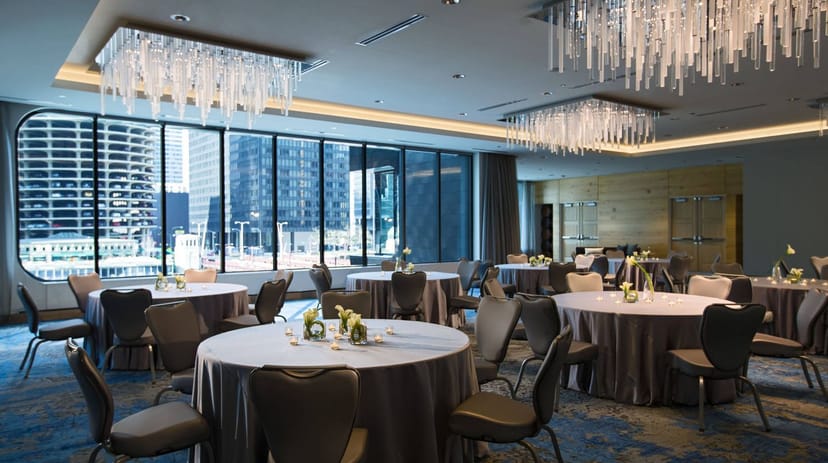 Looking Glass Ballroom with city views for corporate galas and elegant social receptions.