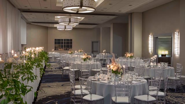 Elegant Grand Ballroom in Pendry Chicago, perfect for weddings and corporate dinners.