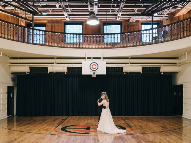 Couple dancing at Stagg Court, Chicago – elegant venue for weddings and events.