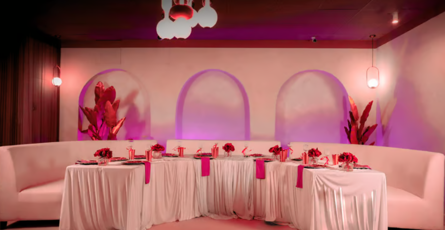 Monochromatic banquet setup in Treasure Room London, perfect for luxury gala and branding events.