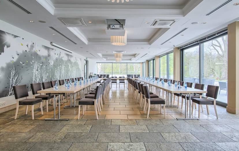 Park Room at Hanza Pałac: U-shaped table setup for corporate events and workshops.