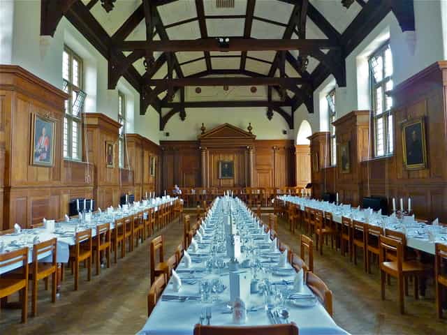 Elegant Harrison Room at Selwyn College, perfect for gala dinners and formal events.