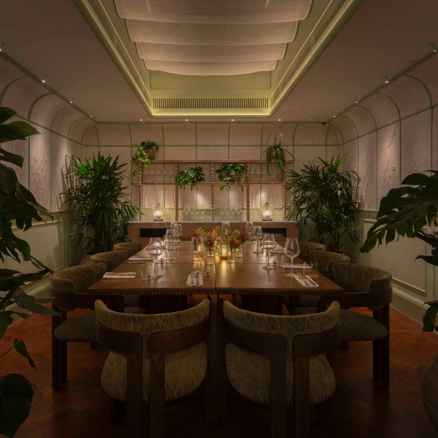 Private dining room at SiLVA Restaurant with biophilic design for executive dinners and luxury events. - Banner