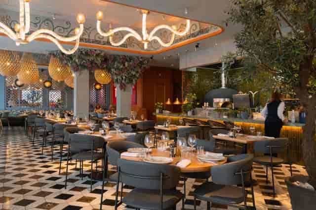 Naples restaurant, checkered floor, upscale event venue