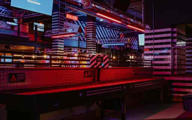 Dave Grohl Zone at Roxy Ball Room: industrial gaming space for corporate team building events.