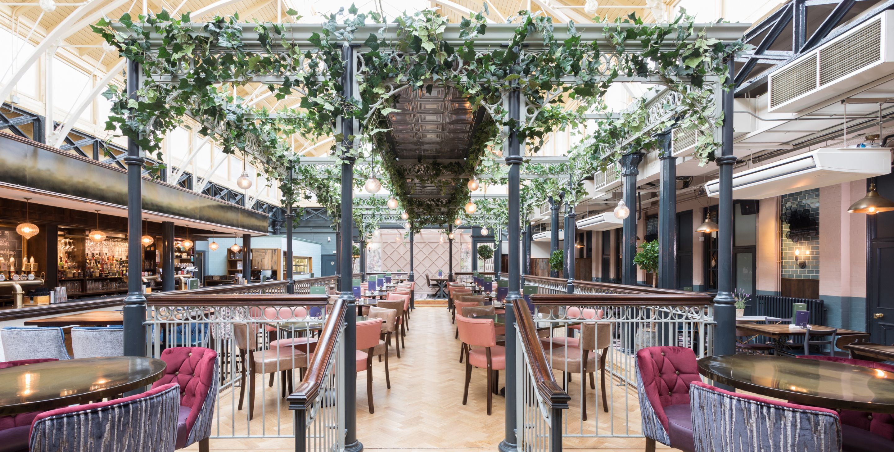 Glasshouse venue reception product launch greenery tiered