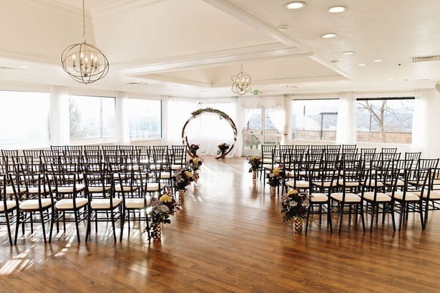Elegant wedding arch, banquet hall event space