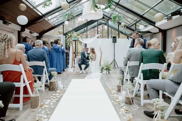 Intimate wedding ceremony, art'otel Amsterdam, natural light, glass ceiling, wedding venue