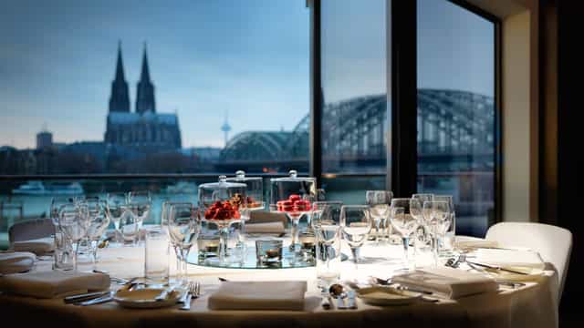 Elegant Cologne banquet, city view, event venue, premium dining